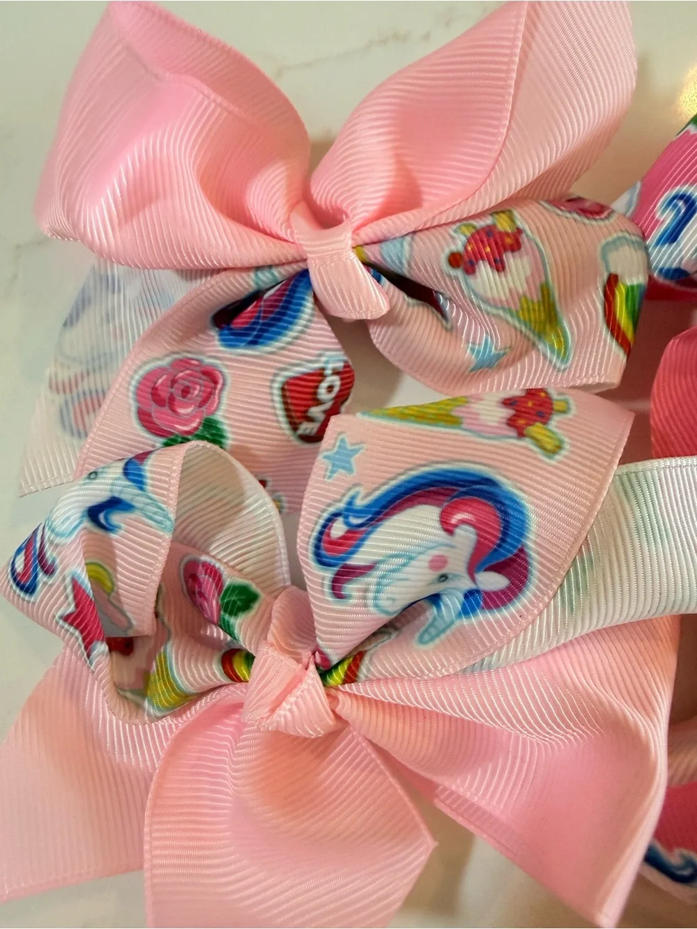Kids Ribbon Hair Bows Set in Bright Pink, Lt Pink,Yellow, Lt Blue, Teal, White